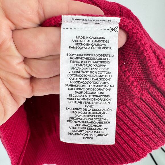 Lauren Ralph Lauren Red Cable Knit Sweater Gold Crest Logo Patch Size Large - Picture 6 of 8